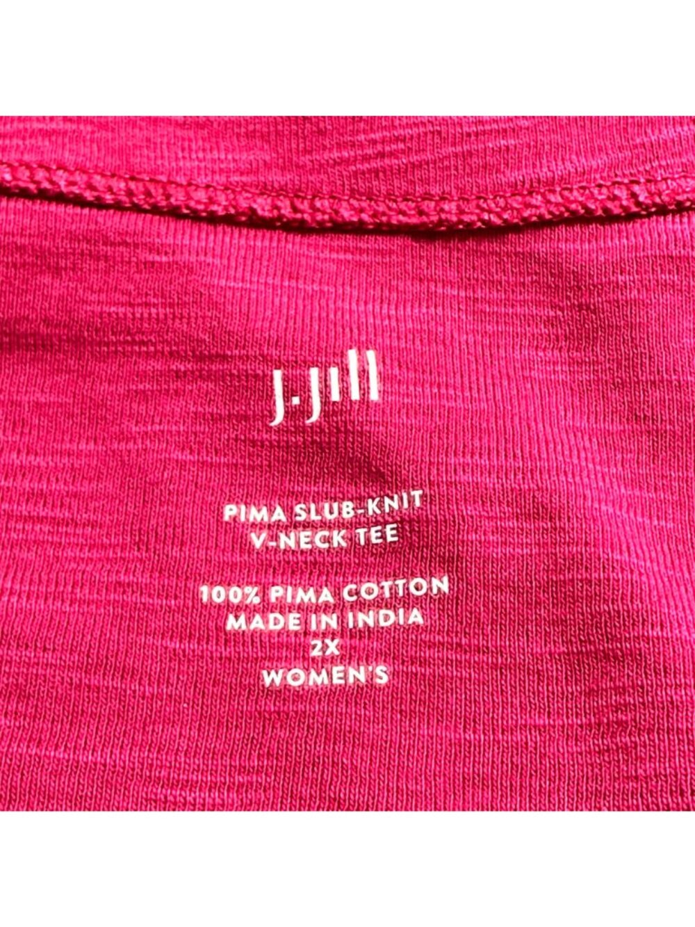 J.Jill Womens Pima Slub Knit V Neck Tee 2X 100% Pima Cotton Pink Beachy Vacation - Picture 4 of 12